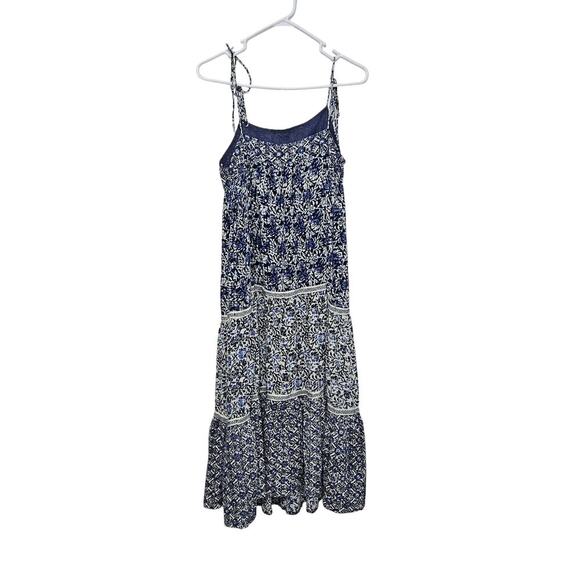 Sadie & Sage Tiered Eyelet Midi Dress Floral Sleeveless Tie Straps Sz Small Boho - Picture 3 of 11